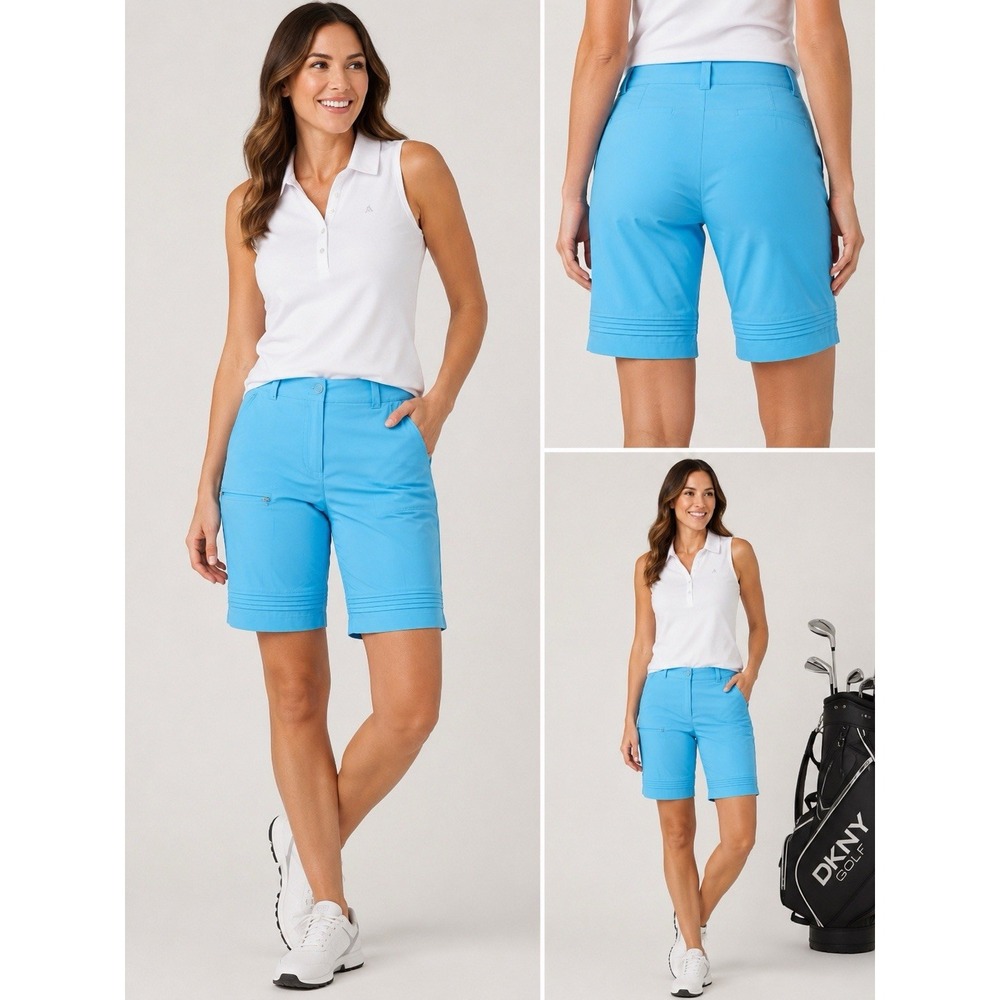 DKNY Golf Women's Size 10 Light Blue Bermuda Performance Stretch Shorts Zip